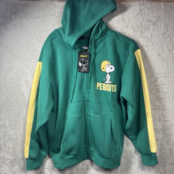 Peanuts Snoopy NEW Sweatshirt Hoodie Jacket Women XL Full Zip Green Football - Picture 1 of 11